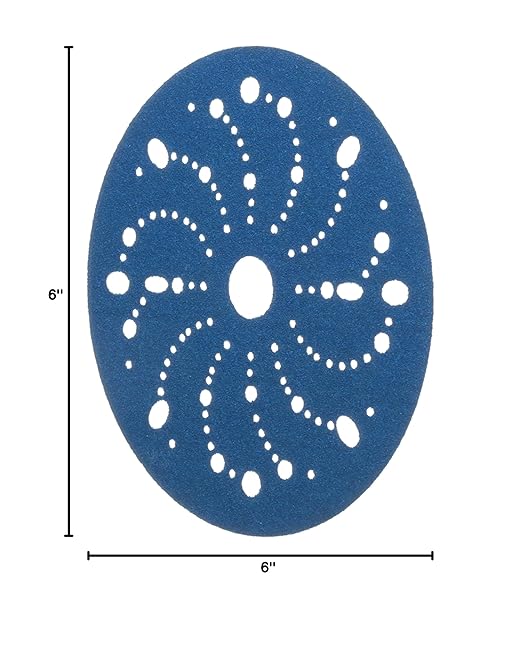 3M Hookit Blue Abrasive Discs 36172, Multi-Hole, 6 in, 80+ Grade, Pack of 50, Virtually Dust-Free, for Auto Sanding, Body Repair, Featheredging, Primer Sanding, Paint Preparation, E-Coat Sanding