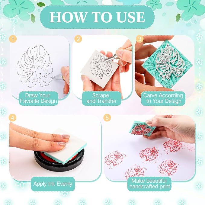 Innconee 18 Pcs Rubber Stamp Carving Blocks Linoleum Blocks 4"x6" and 2"x2" - Image 4