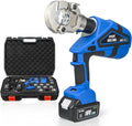 Electric Hydraulic Cable Lug Crimping Tool Range 8 AWG-600 MCM Rechargeable Crimper 6 Ton Electrical Terminal Cable Wire Fiber Crimper Kit with 12 Dies