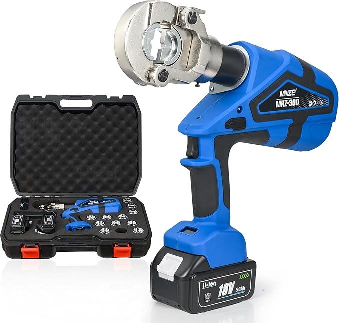 Electric Hydraulic Cable Lug Crimping Tool Range 8 AWG-600 MCM Rechargeable Crimper 6 Ton Electrical Terminal Cable Wire Fiber Crimper Kit with 12 Dies