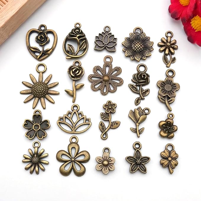 WOCRAFT 60pcs Antique Bronze Flowers Bracelet Charms - Image 5