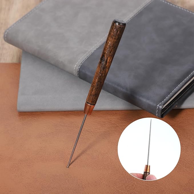 2 PCS Wooden Handle Scratch Awl Tool, Leather Awl Punch Tools, Slender Sewing Awls, Scratch Awls Tool for Punching, Sewing, Bookbinding, Leather Craft Repair