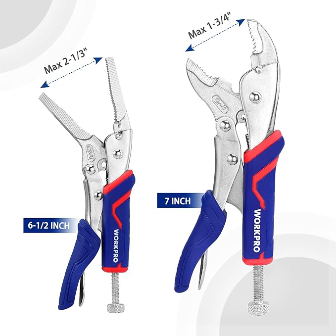 WORKPRO 2-Piece Locking Pliers Set, CR-V Steel Locking Pliers, 7 Inch Curved Jaw and 6-1/2 Inch Long Nose, Quick Release, Fit for Clamping, Twisting, Welding