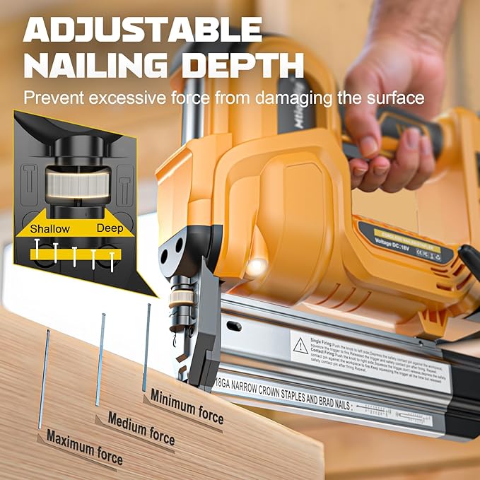 Cordless 2" Brad Nailer for Dewalt 20V Battery (No Battery), 2-in-1 Electric Nail Gun/Staple Gun, 18 Gauge Nail Gun Battery Powered with 1000 Nails for Wood Carpentry, Adjustable Depth, 2 Modes