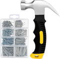 KURUI 700PCs Small Nails for Hanging Pictures & 8oz Small Hammer, Mini Hammer for Hanging Wall Decor, Hardware Roofing Nails Assortment Kit, 280 Wall Nails & 280 Finishing Nails, Picture Hangers