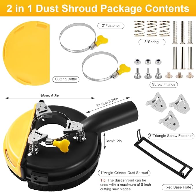 2 in 1 Dust Shroud Dust Extraction Cutting Guard, Universal Surface Grinding Dust Shroud and Cutting Dust Shroud for Angle Grinder, Dust Collector Attachment for Angle Grinder
