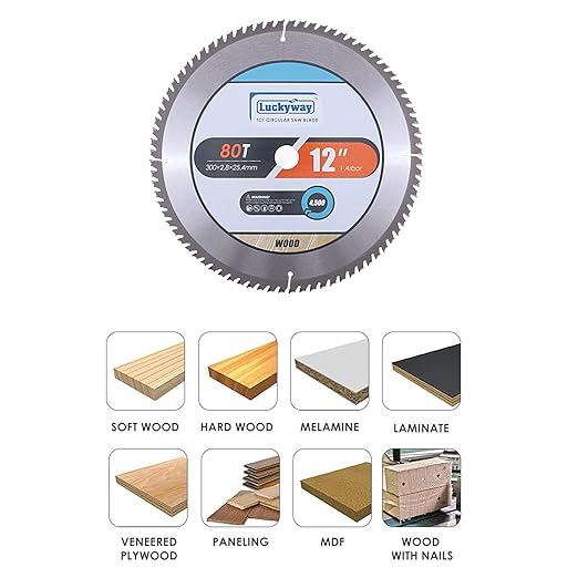 Luckyway 12 Inch Miter Saw Blade 80T with 1 Inch Arbor TCT Circular Saw Blade for Cutting Wood