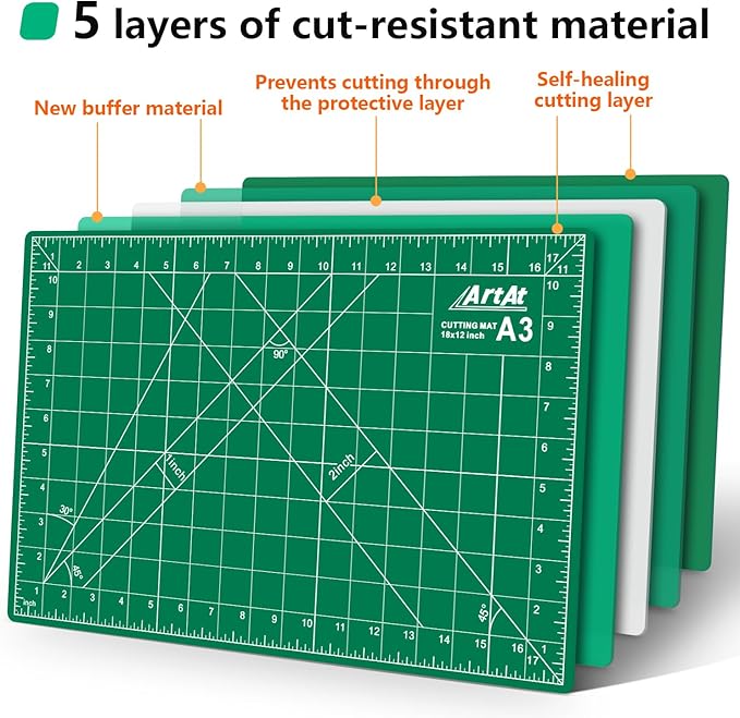 ArtAt Self Healing Cutting Mat: 12″x 18″ Green Double Sided Non-Slip 5 Layers - Image 5