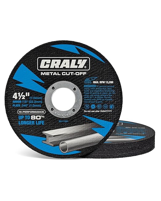 CRALY 4-1/2 Inch Cut-Off Wheels for Cutting Metal & Stainless Steel, Professional Grade Ultra Thin Metal Cutting Disc for Angle Grinder & Die Grinder, 7/8 in Arbor, 10-Pack(30111501-10)