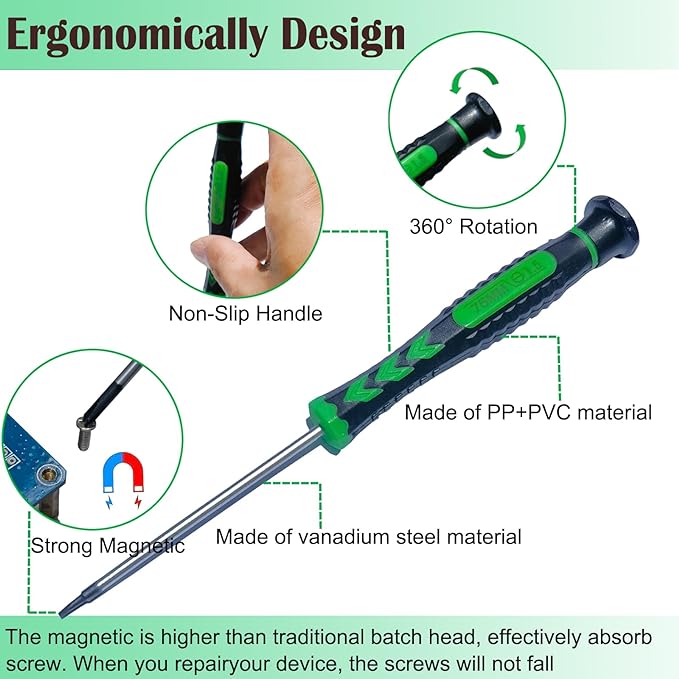Screwdriver SET OF 6 - Magnetic Flathead and Phillips With NON-SKID Handle in Different SIZES / COLORS - Professional Repair Tool Kit For Electronics/ iPhone/ PC/ Jewelry/ Watch/ Eyeglass