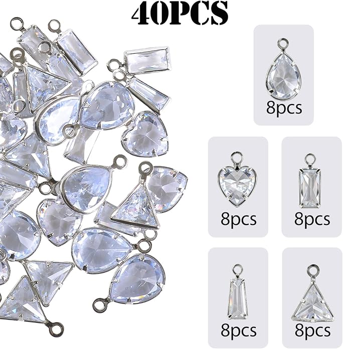 stino Tiny Crystal Clear Cubic Zirconia Charms Set, 40 Pieces | Mixed Shapes - Image 2