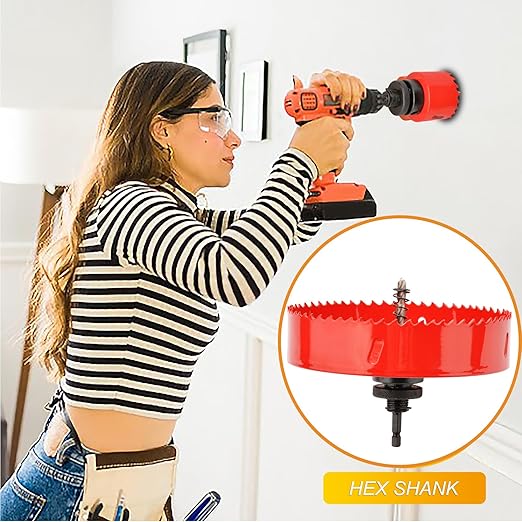 Hole Saw Heavy Duty bit Hex Shank,Hole Saw HSS with Arbor Bi-Metal & Heavy Duty Hole Saw Cutter for Wood Corn Hole Boards Plastic Drywall (φ130)