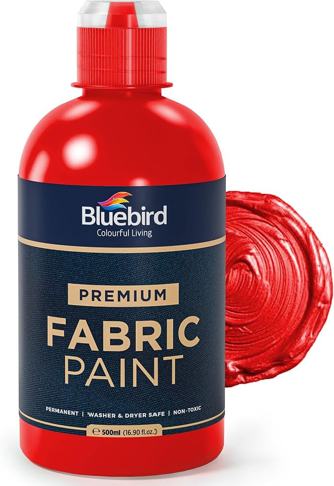 BLUEBIRD Fabric Paint, Vermilion Red, 16.9 Fl Oz, Permanent Fabric Paints by BluebirdArts