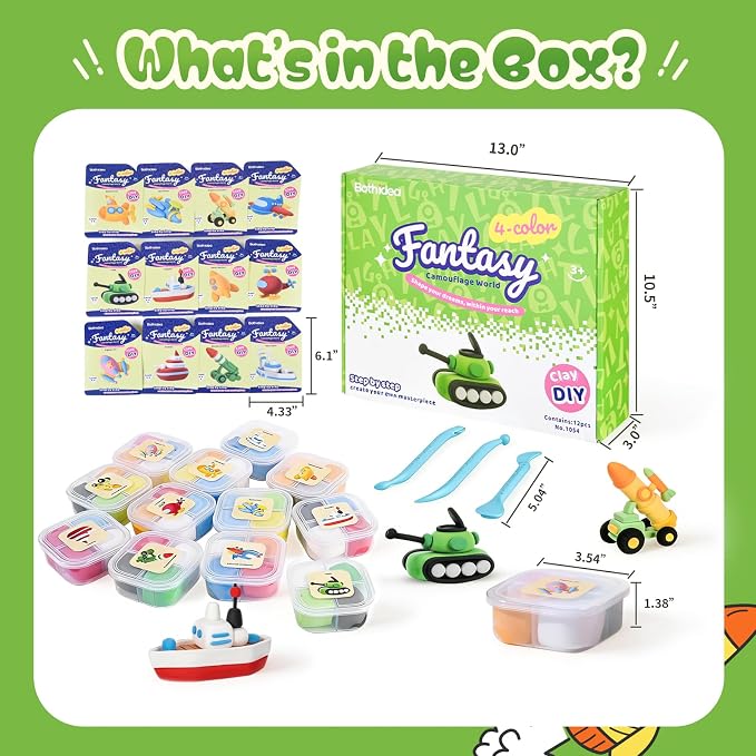Both idea Air Dry Clay Kit, Camo Theme | 12 Packs, Non-Toxic Kids Gift | School - Image 3