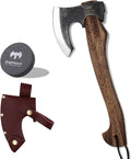 Hatchet Axe, 15.7" Camping Hatchet with Leather Sheath, Bushcraft Axe with 1065 Carbon Steel & Beech Handle, Survival Axe for Wood Splitting and Chopping - Perfect for Gardening and Outdoor