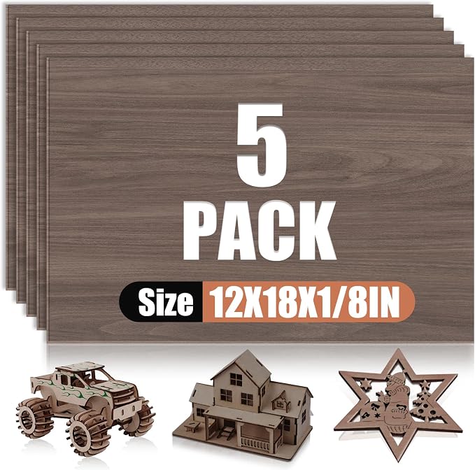 5 Pack Walnut Plywood Sheets 12x18x1/8 Inch, 3mm Plywood by VKIZA