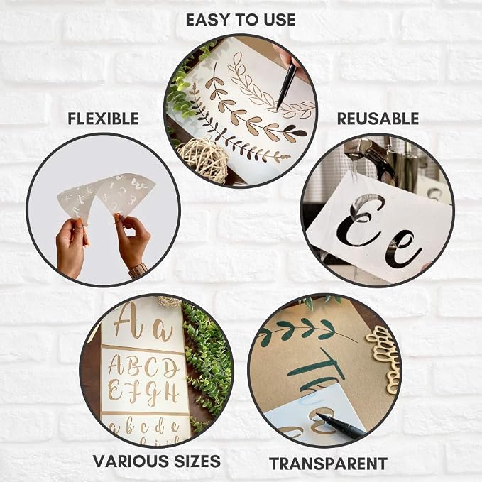 Boutique Calligraphy Stencil Template Kit | 45 Reusable Pieces | Lettering Upper - Image 3