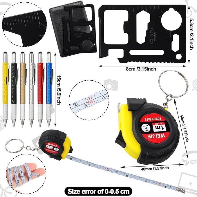 288 Pcs Mini Tape Screwdriver Keychain Set Christmas Men Gifts Bulk Adult Party Favors Multitool Pen Card Tool Measuring Keychains Stocking Christmas Stuffers for Men Dad (Multicolor)