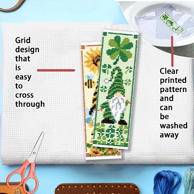 FREEBLOSS 6 Set Cross Stitch Bookmark Kit St. Patrick Gnome Pattern Stamped - Image 3