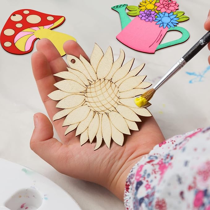 80PCS Wooden Spring Ornaments to Paint, 8 Styles DIY Blank Unfinished Wood - Image 4