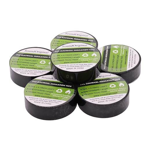 Electrical Tape Black 6 Pack 3/4-Inch by 30 Feet, Voltage Level 600V Dustproof, Adhesive for General Home Vehicle Auto Car Power Circuit Wiring Black