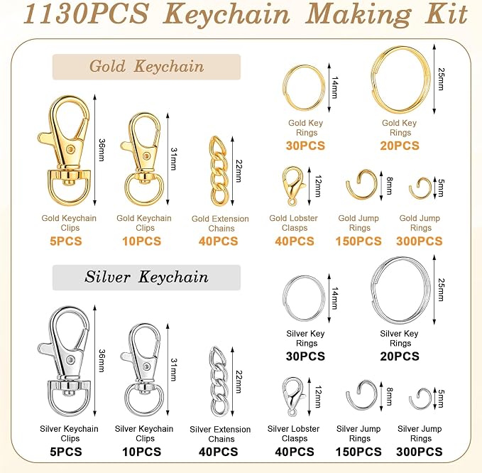 BESARME 1130PCS Keychain Making Kit Jump Rings - Image 2