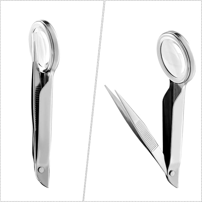 Weewooday 3 Pieces Magnifying Glass Tweezers Splinter Tweezers - Image 3