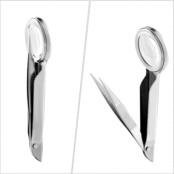 Weewooday 3 Pieces Magnifying Glass Tweezers Splinter Tweezers - Image 4