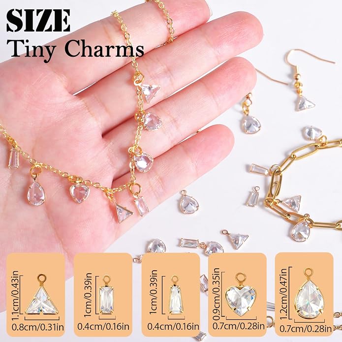 stino Tiny Crystal Clear Cubic Zirconia Charms Set, 40 Pieces | Mixed Shapes - Image 3