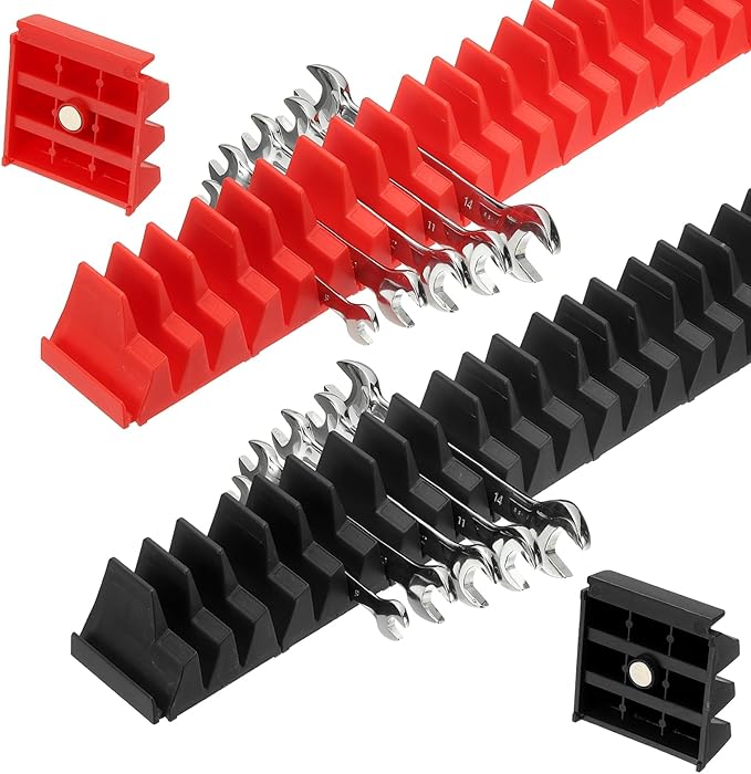 PATIKIL 46pcs Magnetic Wrench Organizer for Tool Box, Magnetic Modular Wrench Organizer Holder Toolbox Universally for 46 Tools Drawer Chest Ratcheting Offset Wrenches, Black Red