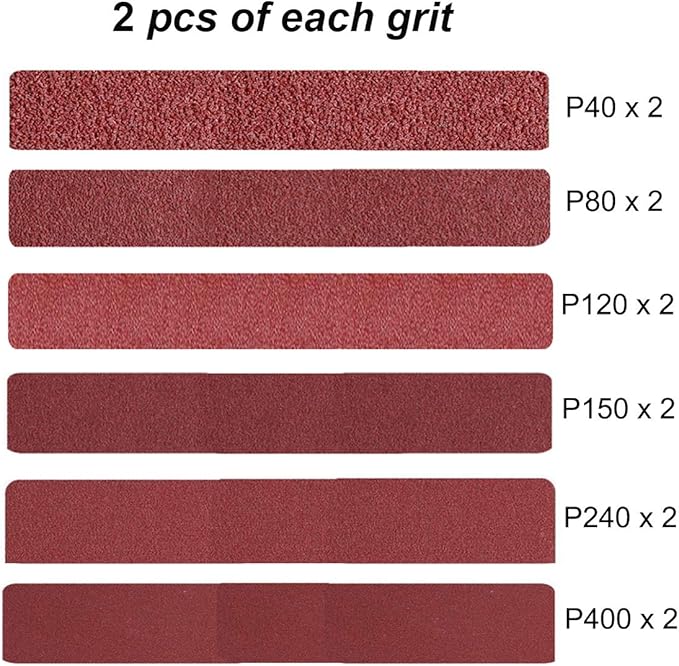 4 x 21 Inch Aluminum Oxide Sanding Belts, 2 Each of 40/80/120/150/240/400 Assorted Grits Abrasive Belts for Belt Sander, 12-Pack