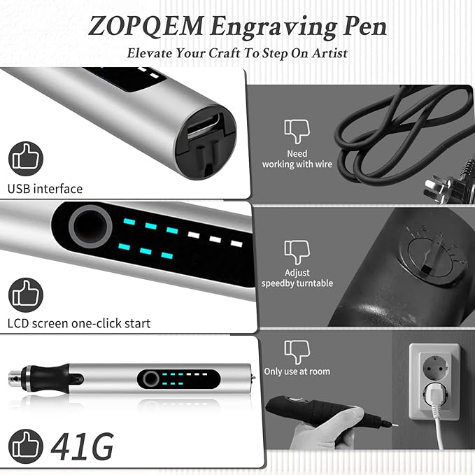 Engraving Pen with 37 Bits,Mini Electric Engraver Etching Machines Cordless Rotary Tools Engraved Jewelry Stone Metal Plastic Wood Resin Model (Silver)