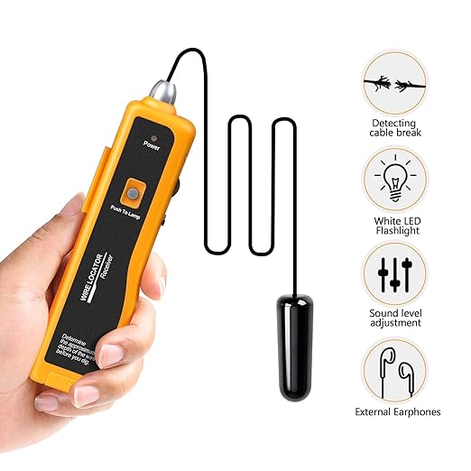 F02 Underground Cable Locator, Wire Tracer with Earphone, Cable Tester for Dog Fence Cables Irrigation Control Wires