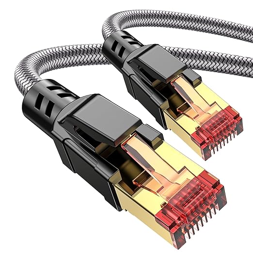 Cat 8 Ethernet Cable 3 ft, 40Gbps 2000Mhz High Speed Gigabit LAN Internet Cables,RJ45 Patch Cord Braided Round S/FTP Network Cable,for Smart Home,Office,Gaming,Modem, Router