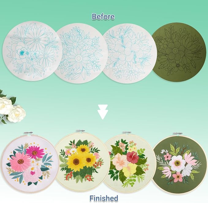 Bonroy 4 Sets Embroidery Set for Beginners, Art Craft, Easy Sewing Embroidery - Image 3