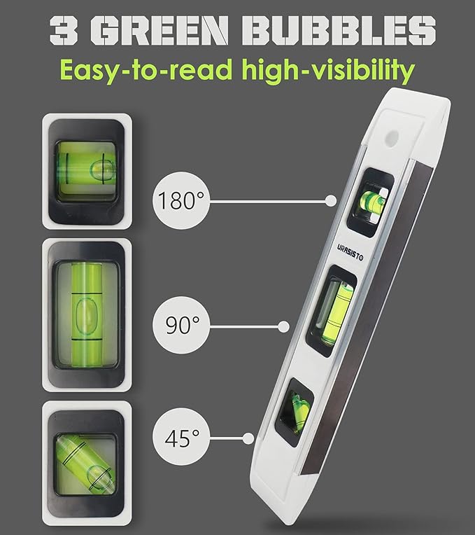Torpedo Level 9-INCH Level with 45°/90°/180° Bubbles, Small Measuring Tool(2 Pack)