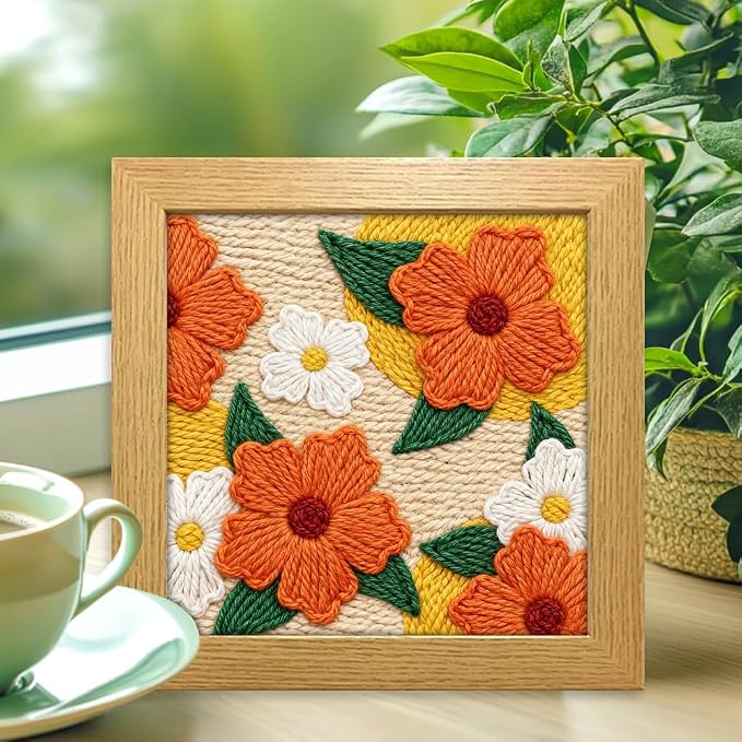 INFUNLY Punch Needle Frame Kits Red Flowers Punch Needle Embroidery Set - Image 5