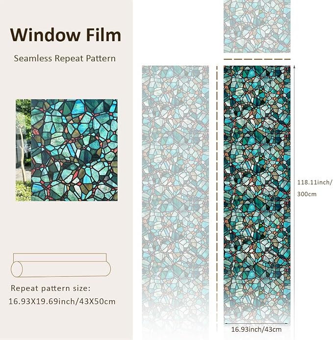 funlife Original Hand-Drawn Privacy Stained Glass Window Film, Single Sided - Image 3