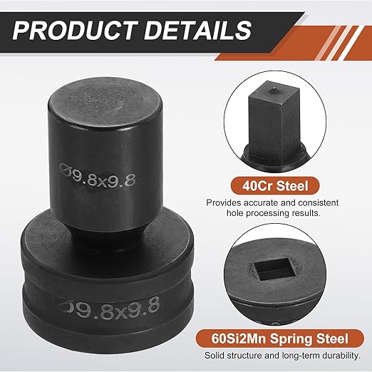 HARFINGTON Hydraulic Hole Punch Die 9.8x9.8mm Square Hole 40Cr Steel Electric Punching Kit for CH70 Electric Punching Machine, Black