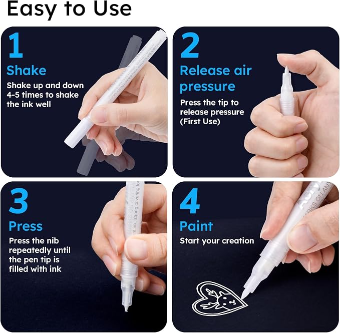 AKARUED White Marker Paint Pen: 8 Pack Acrylic Fine Tip White Paint Marker | - Image 7