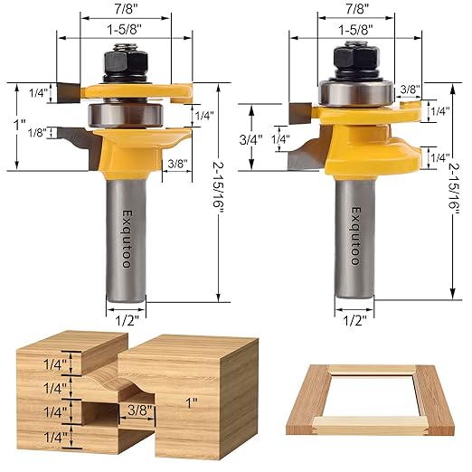 3PCS 1/2" Shank Router Bit Set, Raised Panel Cabinet Door Making Router Bits, Cemented Carbide Router Bits, Woodworking Tools Router Door & Window Bits (Tenon Joint Cutter Diameter: 1-5/8")