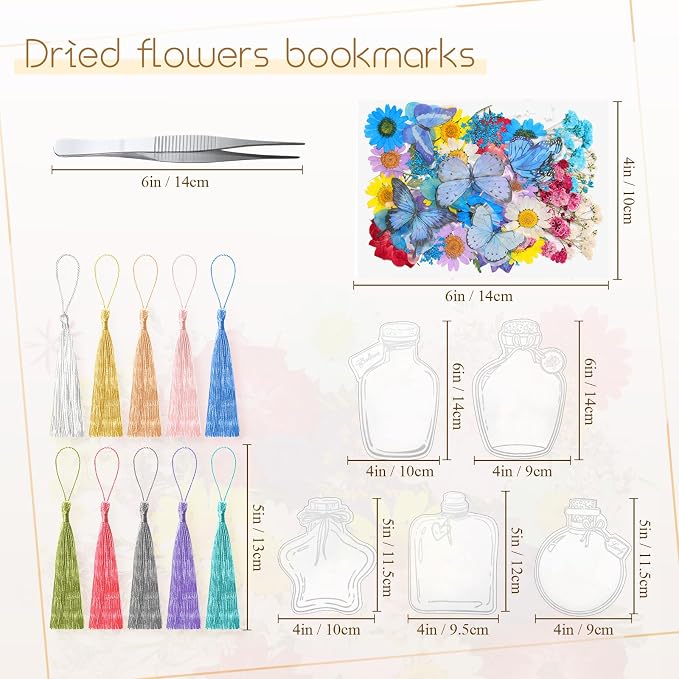TaoBary 91 Pcs DIY Handmade Transparent Dried Flower Bookmark Set Include - Image 2
