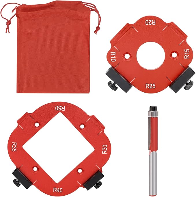 2Pcs Router Corner Radius Template Router Radius Jig 8 in 1 Aluminum Alloy Router Templates for Woodworking Router Corner Jigs and Templates R10/R15/R20/R25/ R30/R35/R40/R50 Use with Router Table