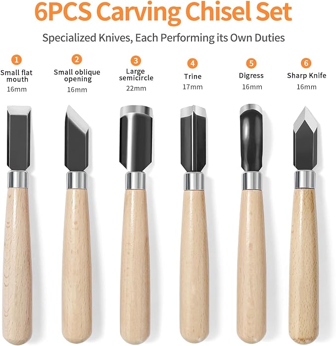 Wood Carving Tools Set - Chisel Set with Canvas Case, Carving Chisels Set Woodworking for Adults, Wood Whittling Knives Tools Set for Beginners, Hobbyists and Professionals