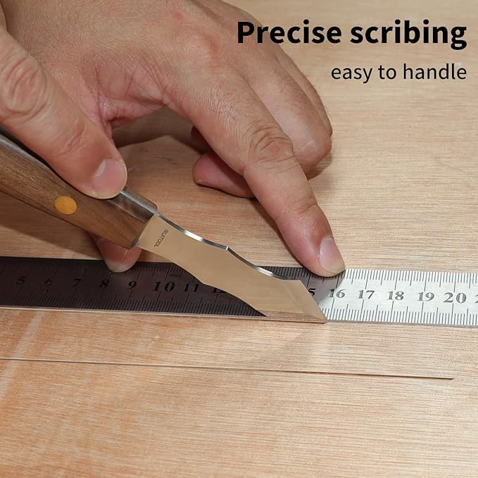 RUITOOL Marking Knife, Long‑Neck Thin Blade Scribing Tool with Dual Grooves for Woodworking – High Carbon Steel Double Beveled Blade for Precision Wood Carving & Fine‑Line Scribing in Narrow Grooves