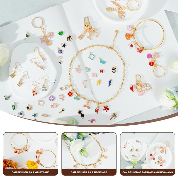 352 Pcs Assorted Charms for Jewelry Making, Mixed Enamel KC Gold Alloy Letter - Image 6