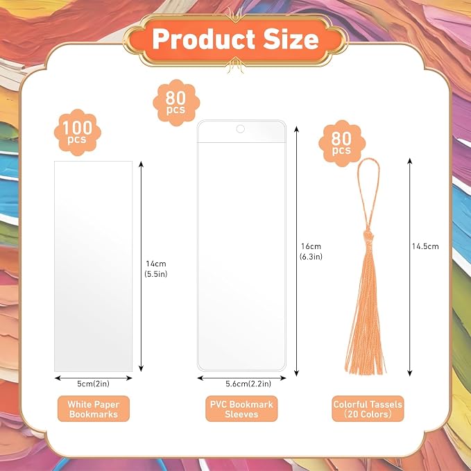 80 Pack Paper Bookmarks with Sleeves & Tassels, Blank White Cardstock Bookmarks - Image 2