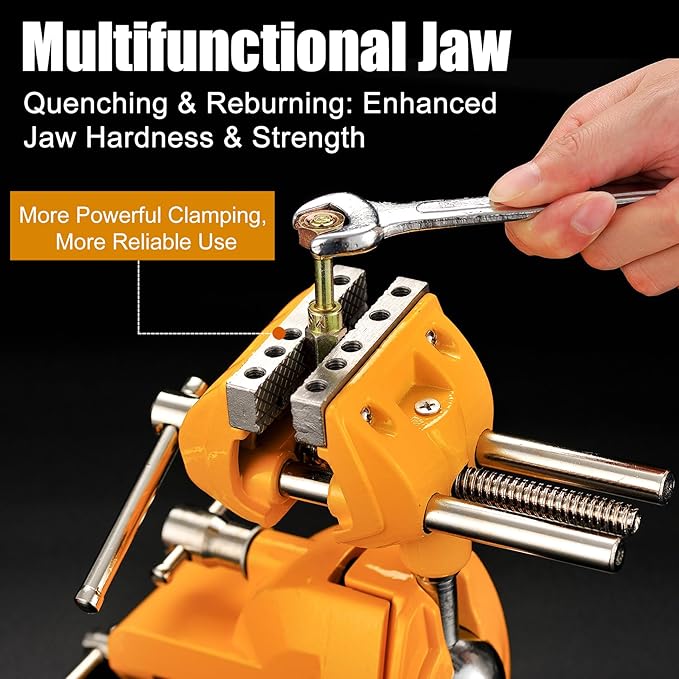 MAXMAN Bench Vise 3 Inch, Heavy Duty Home Bench Clamp with 360° Swivel Base, Multi-Purpose Cast Steel Table Vise, Vise Clamps Fixed Tool for Woodworking, Metalworking, Cutting Conduit, Drilling