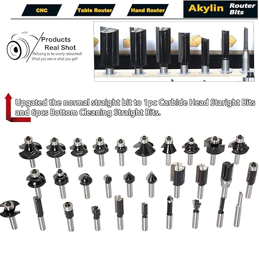 30pcs Router Bits Set,1/4" Shank Router Bit Big Collection 30-Piece Bits with Wooden Case,for Wood Edging,Trimming,Veining,Boring Tenon and Grooving,Carpenters' DIY Gift