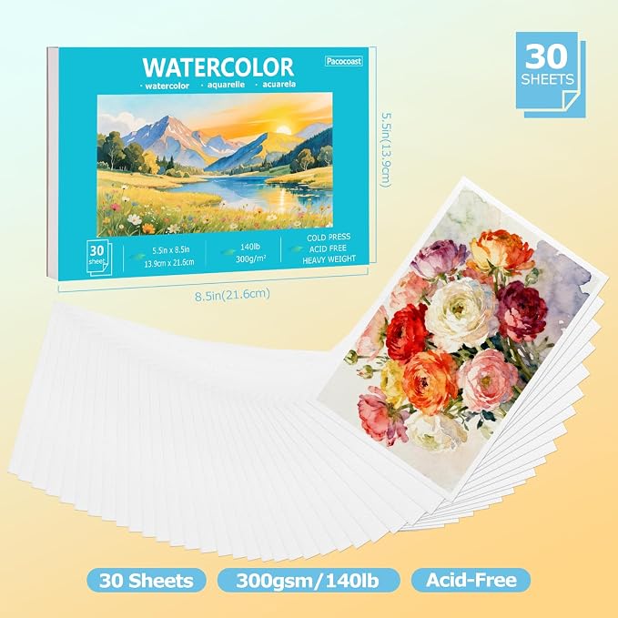 Pacocoast 5.5"x8.5" Small Watercolor Sketchbook, 30 Sheets of 140lb/300gsm - Image 3